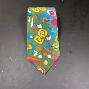 The Custom Tie Mens Vintage 80s 90s Abstract Geometric Silk Necktie Green Multi